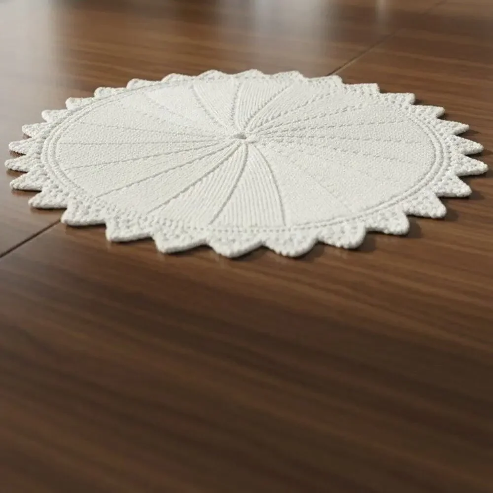 Doily Round White Knit Centerpiece Crochet Lace Edge Table Mat Trivet Cottage